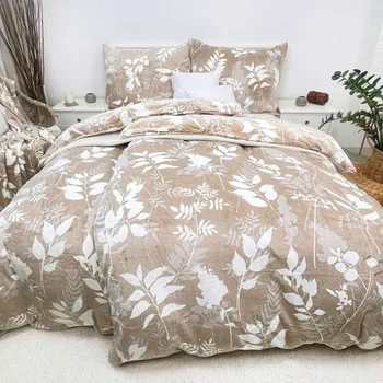 Povlečení Mikroplyšové povlečení - Louka béžová 200x220