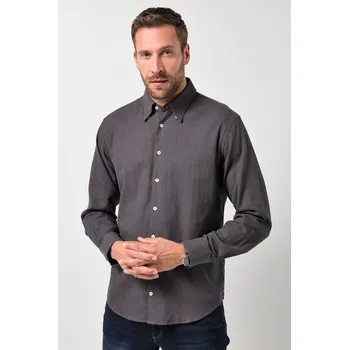 Pánská košile JP1880, Plus size Flanelová košile JP1880, dlouhé rukávy, plošný potisk, skrytý límeček s knoflíky, Modern střih, do 8XL pro plnoštíhlé nadměrná velikost, 843057100-1453, černý, 4XL, Plus size oblečení, Oblečení pro vysoké muže, Nadměrné velikosti, Obleče