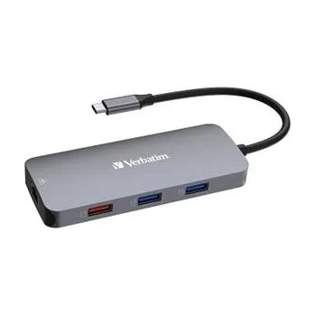 Verbatim USB-C Pro Multiport Hub CMH-09, 9 portů /HDMI, USB-A, USB-C, SD, microSD, RJ45/,stříbrná