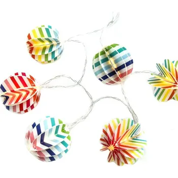 Vánoční dekorace ACA Lighting "papírový dekorační řetěz” vícebarevné kuličky, 10 LED dekorační řetěz na baterie (2xAA) teplá bílá IP20 135+30cm čirý přívodní kabel XO10WW2A