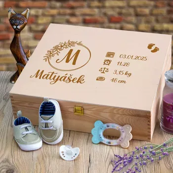 Dárkový potravinový koš Dřevěná dárková krabice k narození dítěte