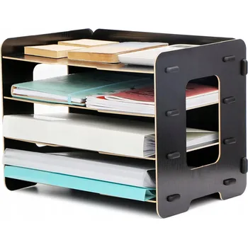 Dřevěný organizér na dokumenty, 4 police, formát A4, na stůl, MDF Exerz