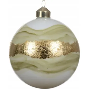 Vánoční dekorace Vánoční Baňky 10 cm bílé se zlatým pásem, sada 2 kusů
