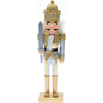 Vánoční dekorace ACA Lighting louskáček král bílý a zlatý s mečem 30cm X023005