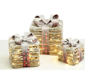 Vánoční světelná dekorace ACA Lighting ratanová sada dárkové balíčky, 20+30+40 WW mini LED na baterie 3xAA IP20 18,24,30cm X1190112