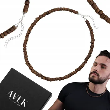 Náhrdelník PÁNSKÝ NÁHRDELNÍK Z KORÁLKŮ, DŘEVĚNÝ, HNĚDÝ, NA DÁREK, NASTAVITELNÝ