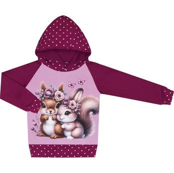 Mikina s kapucí - Puntík borůvka - veverky Velikost: 110