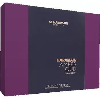Kosmetická sada Al Haramain Amber Oud Dubai Night dárková sada unisex parfémový extrakt 75 ml + parfémový extrakt 30 ml + tělová mlha 200 ml