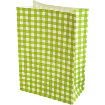 10 ks Barevné kraftové papírové sáčky 23 x 15 x 8 cm Kostkovaný motiv Dárkové tašky na párty festival svatbu narozeniny sušenky zelená