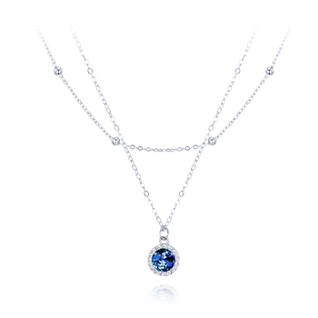 Šperk MINET Dvojitý stříbrný náhrdelník s bílými a modrými zirkony JMAS0268BN45