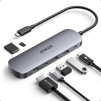 Počítač Dokovací stanice 7v1 Anker Nano 100W 2xUSB-C, 2xUSB, 1xHDMI, SD/microSD slot šedá