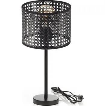 Lampička NOČNÍ LAMPA STOLNÍ KANCELÁŘSKÁ LAMPIČKA SE STÍNIDLEM S DÍRKAMI RATTAN ČERNÁ