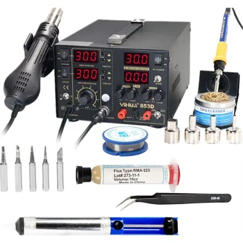 Páječka Sada pájecí stanice 853D 5A 30V hroty, cín, tavidlo, odsávačka, pinzeta