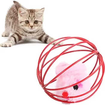 Hračka pro kočku Interaktivní drátěná koule pro kočky s myškou a pírky