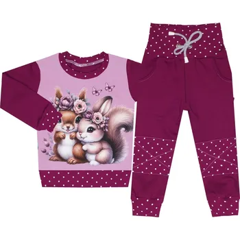 Tepláková souprava - Puntík borůvka - veverky (bez kapuce) Velikost: 86