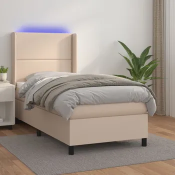 Postel vidaXL Box spring postel s matrací a LED 90x190 cm umělá kůže [3139296] Barva: cappuccino