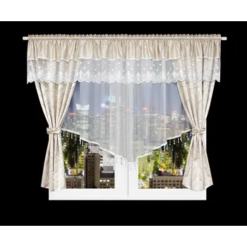 Záclona Dekorační krátká záclona s ozdobnou lambrekýnou s řasící páskou SHINE béžová 400x160 cm MyBestHome