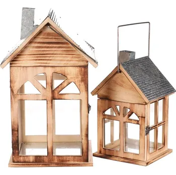Lucerna Autronic Lucerna dřevěná - tvar domku, cena za sadu 2 ks (LUC323)