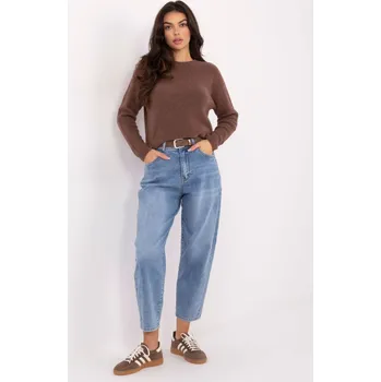Dámské kalhoty Dámské modré carrot džíny s vysokým pasem a páskem VM-SP-