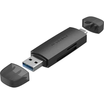 Čtečka paměťových karet Čtečka karet Vention 2-in-1 USB 3.0 A+C Card Reader(SD+TF) Black Dual Drive Letter