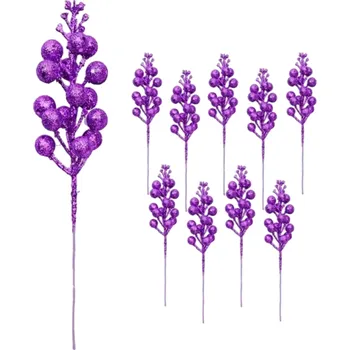 umělá květina 10 ks Umělé třpytivé bobulové kytice 15 cm Vánoční dekorace s lesklými plody Zimní ozdoba na stůl věnec nebo stromek Domácí výzdoba fialová