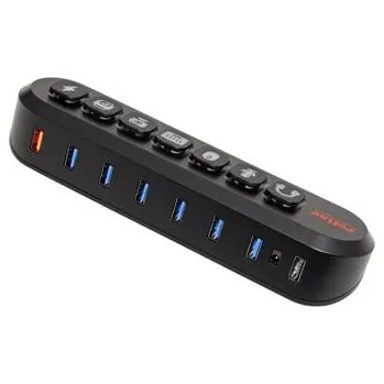 USB hub Roline USB 5Gbps Hub, 7x USB3.0 A(F), vypínače portů, výměnná tlačítka, se zdrojem