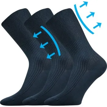 Pánské ponožky Lonka® Zdravotní ponožky ZDRAVAN – 100% bavlna, nestahující lem (3 páry, různé barvy) Barva: Tmavě modrá, Velikost: 43-45 (29-30cm)