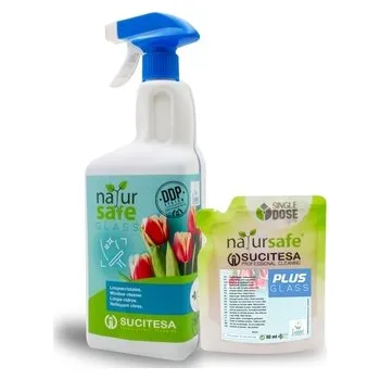 Čisticí prostředek na okna SUCITESA NATURSAFE GLASS, na okna, vanilka, balení 16x50ml sáček + lahev