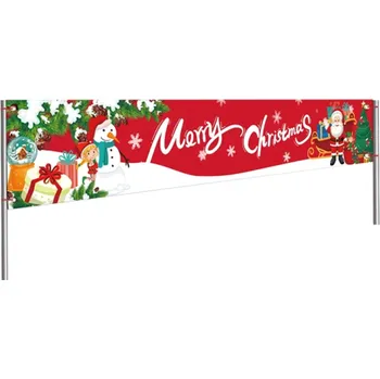 Vánoční dekorace Vánoční venkovní banner 200 x 40 cm Červený dekor se Santou a sněhulákem Odolný nápis Merry Christmas Zahradní sváteční výzdoba
