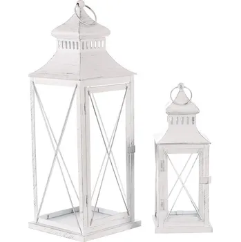 kempingová lampa Lucerna Autronic Lucerna kovová - čtyřboká, bílá, cena za sadu 2 ks (LUC319)