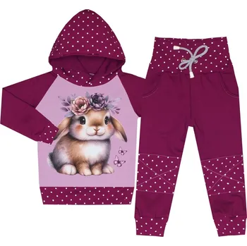 Tepláková souprava - Puntík borůvka - zajíček (kapuca) Velikost: 86