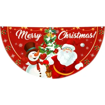 Vánoční dekorace Vánoční půlkruhový vlajkový banner 90 x 45 cm Červený s motivem Santy a sněhuláka Venkovní závěsná dekorace na dům a zahradu