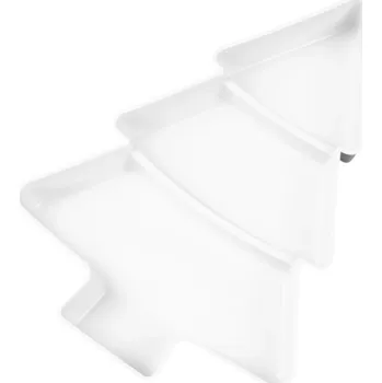 Vánoční dekorace Miska ve tvaru vánočního stromu 25,3 x 18,4 cm Třídílná servírovací miska na ovoce a ořechy Plastová vánoční dekorace na stůl bílá