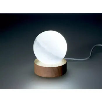 Selenit koule 6 cm + svítící podstavec USB, bílé světlo