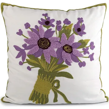 Povlak na dekorativní polštářek Povlak na polštář vyšívané květy 45x45 cm, střední, 5 krémová nejsvět. fialová