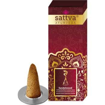 Vonná tyčinka Indické kuželové vonné tyčinky ze santalového dřeva (10 ks) 20 g - Sattva (Ajurvéda)