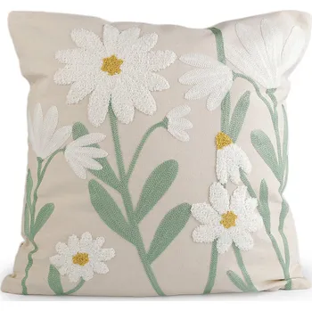 Povlak na dekorativní polštářek Povlak na polštář vyšívané květy 45x45 cm, barva 1 režná světlá