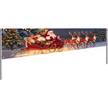 Vánoční dekorace Vánoční venkovní banner 200 x 40 cm Santa na saních se soby Voděodolná dekorace na plot nebo zeď Vánoční výzdoba exteriéru