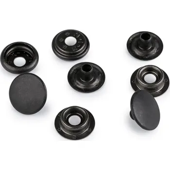 Knoflíky stiskací s kroužkem Ø15 mm (AM6) na silné látky, sypané, barva 3 nikl černý