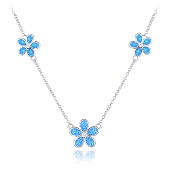 Souprava šperků MINET Dětský stříbrný náhrdelník KYTIČKY s modrými opálky JMAD0043BN38