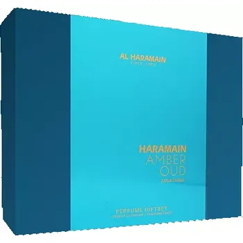 Kosmetická sada Al Haramain Amber Oud Aqua Dubai dárková sada unisex parfémový extrakt 75 ml + parfémový extrakt 30 ml + tělová mlha 200 ml
