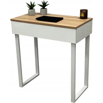 Toaletní stolek TOALETNÍ STOLEK BÍLÝ LESK + DUB ARTISAN NOHY U 75 CM