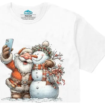 Pánské tričko Pánské tričko Selfie Santy a Sněhuláka (Velikost: S, Barva: Bílá)
