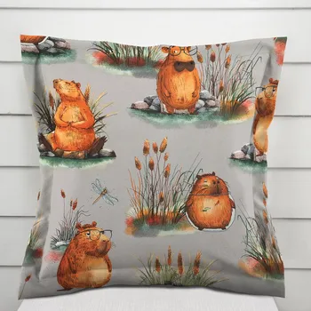 Povlak na polštářek Dětský bavlněný povlak na polštář s lemem Sandra SA-711 Kapybary na šedém 50 x 60 cm