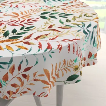 ubrus Bavlněný kulatý ubrus Sandra SA-712 Podzimní větvičky s listy na bílém Ø 40 cm