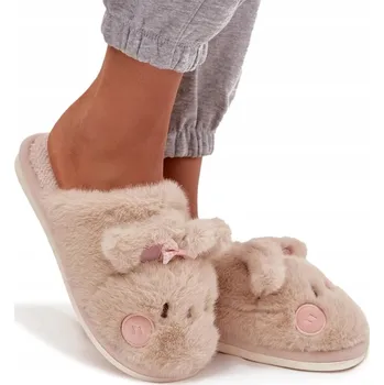 Dámské pantofle PANTOFLE DÁMSKÉ KOŽÍŠKOVÉ S UŠIMA A MAŠLÍ KRÁLÍČEK BÉŽOVÉ 42/43