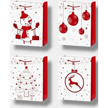 Dárková taška VELKÁ VÁNOČNÍ DÁRKOVÁ DÁRKOVÁ TAŠKA 31×40×12 CM - ČERVENO-BÍLÁ