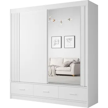 Šatní skříň Šatní skříň CANADA CA-21 | 200 cm | se zrcadlem | bílá s bílými úchyty