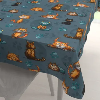 ubrus Dětský bavlněný obdélníkový ubrus Sandra SA-705 Kočičí parta na tmavě šedomodrém 60x100 cm