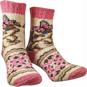 Dámské ponožky PONOŽKY VLNĚNÉ TEPLÉ SILNÉ NEKOUSAVÉ 35-38 pejsek růžové